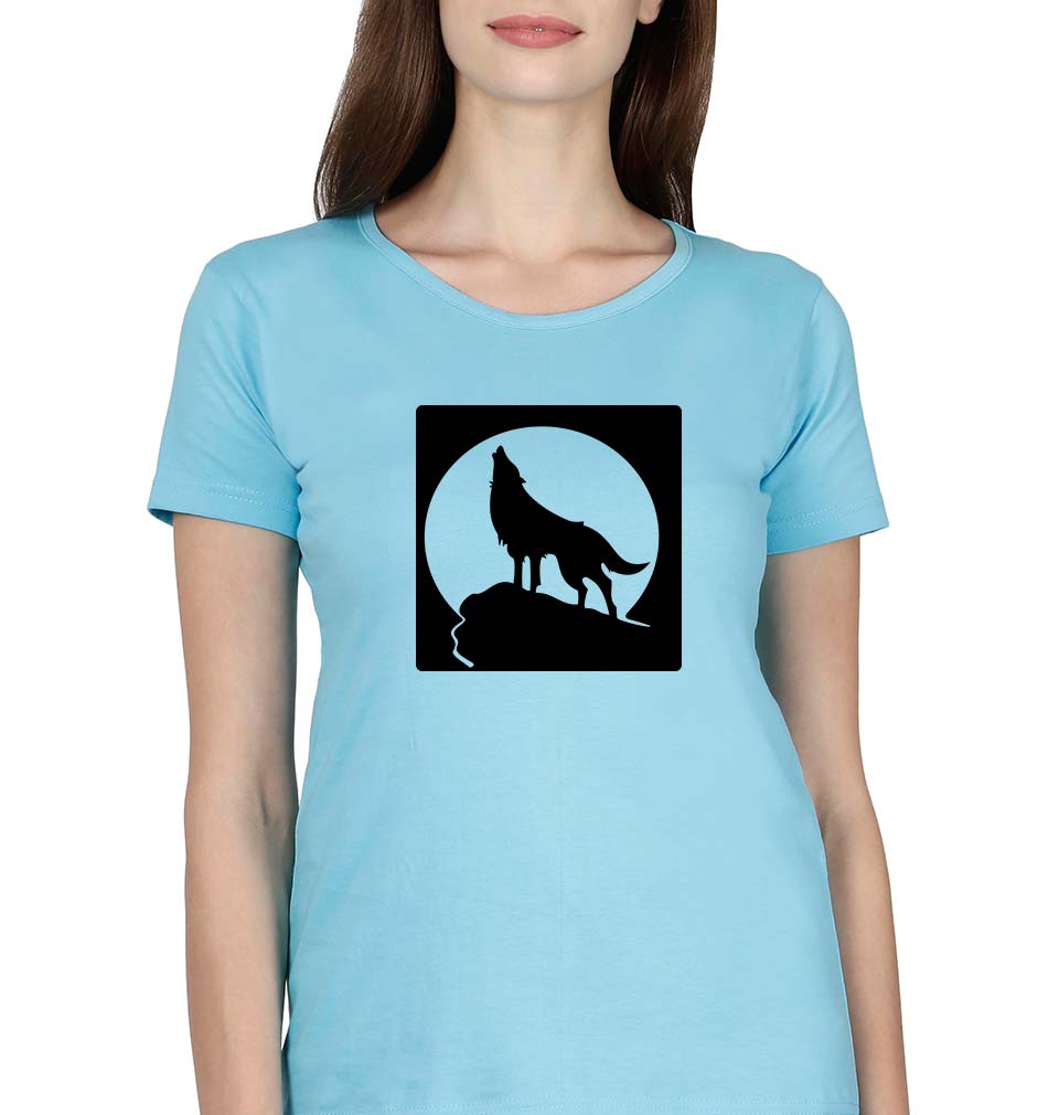 Wolf T-Shirt for Women-XS(32 Inches)-SkyBlue-Ektarfa.online