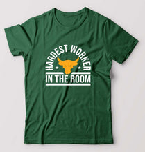 Load image into Gallery viewer, Hardest Worker In the Room Gym T-Shirt for Men-S(38 Inches)-Bottle Green-Ektarfa.online
