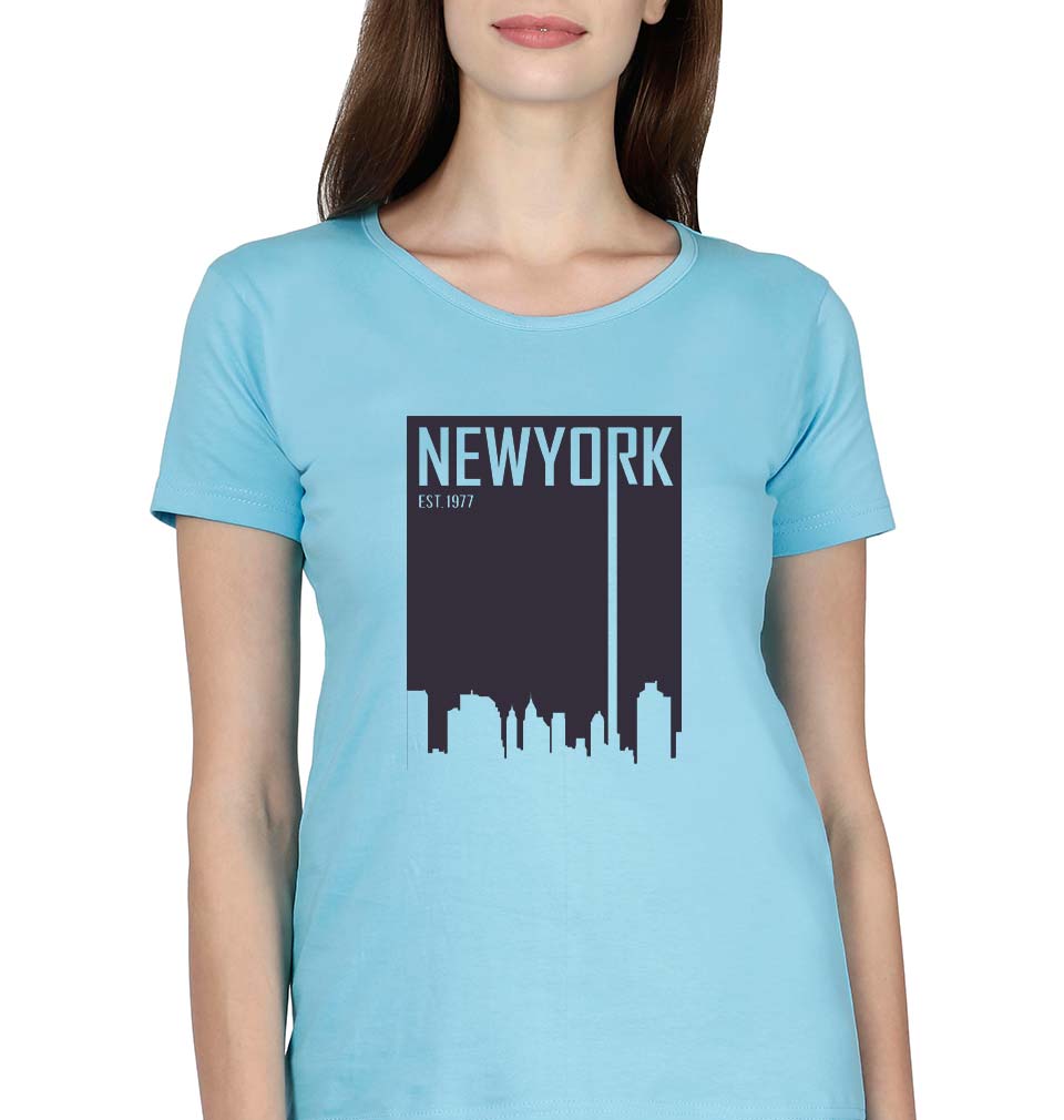 New York T-Shirt for Women-XS(32 Inches)-SkyBlue-Ektarfa.online