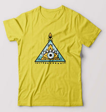 Load image into Gallery viewer, Psychedelic Triangle eye T-Shirt for Men-S(38 Inches)-Yellow-Ektarfa.online
