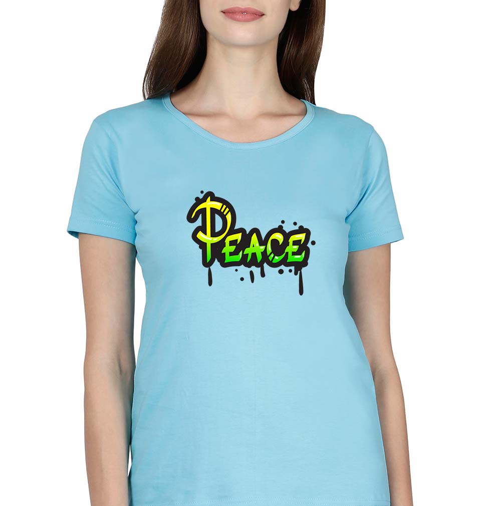 Graffiti Peace T-Shirt for Women-XS(32 Inches)-SkyBlue-Ektarfa.online