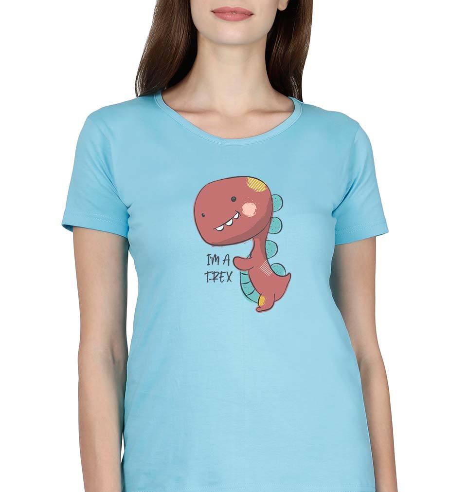 Dinosaur TRex T-Shirt for Women-XS(32 Inches)-SkyBlue-Ektarfa.online