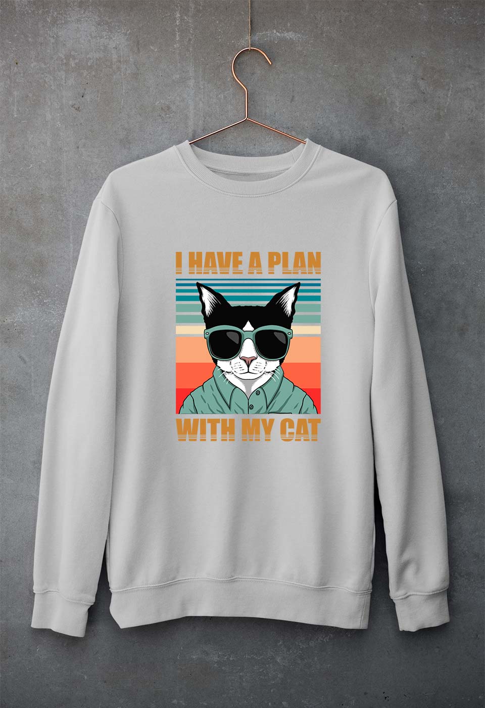 Cat Unisex Sweatshirt for Men/Women-S(40 Inches)-Grey Melange-Ektarfa.online