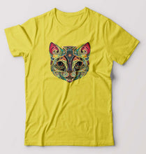 Load image into Gallery viewer, Psychedelic Cat T-Shirt for Men-S(38 Inches)-Yellow-Ektarfa.online
