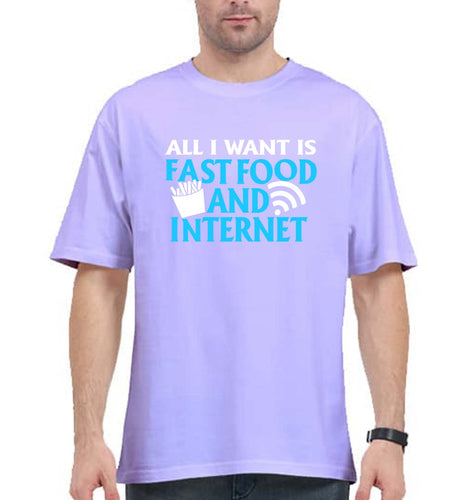 Fast Food and Internet Oversized T-Shirt for Men-Lavender-Ektarfa.online