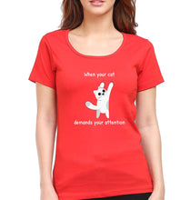 Load image into Gallery viewer, Cat T-Shirt for Women-XS(32 Inches)-Red-Ektarfa.online
