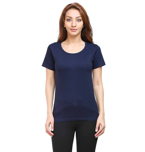Plain Navy Blue Half Sleeves T-Shirt for Women-ektarfa.com