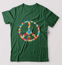 Load image into Gallery viewer, Trippy Psychedelic Peace T-Shirt for Men-Bottle Green-Ektarfa.online
