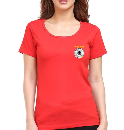 Germany Football T-Shirt for Women-XS(32 Inches)-Red-Ektarfa.online