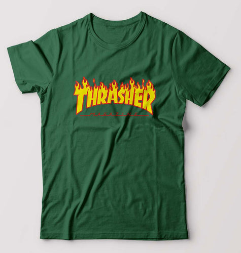 Thrasher T-Shirt for Men-S(38 Inches)-Bottle Green-Ektarfa.online
