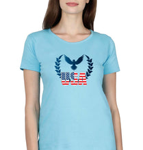 Load image into Gallery viewer, USA America T-Shirt for Women-XS(32 Inches)-Light Blue-Ektarfa.online
