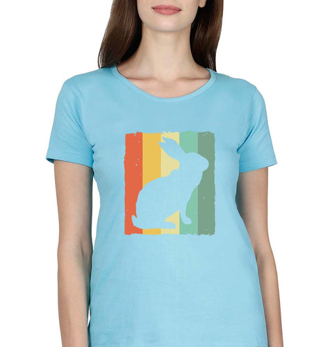 Rabbit Bunny T-Shirt for Women-Light Blue-Ektarfa.online