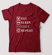 Load image into Gallery viewer, Eat Sleep Code Repeat T-Shirt for Men-S(38 Inches)-Maroon-Ektarfa.online
