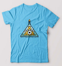 Load image into Gallery viewer, Psychedelic Triangle eye T-Shirt for Men-S(38 Inches)-Light Blue-Ektarfa.online
