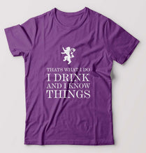 Load image into Gallery viewer, GOT Game of Thrones I Drink And Know Things T-Shirt for Men-S(38 Inches)-Purple-Ektarfa.online
