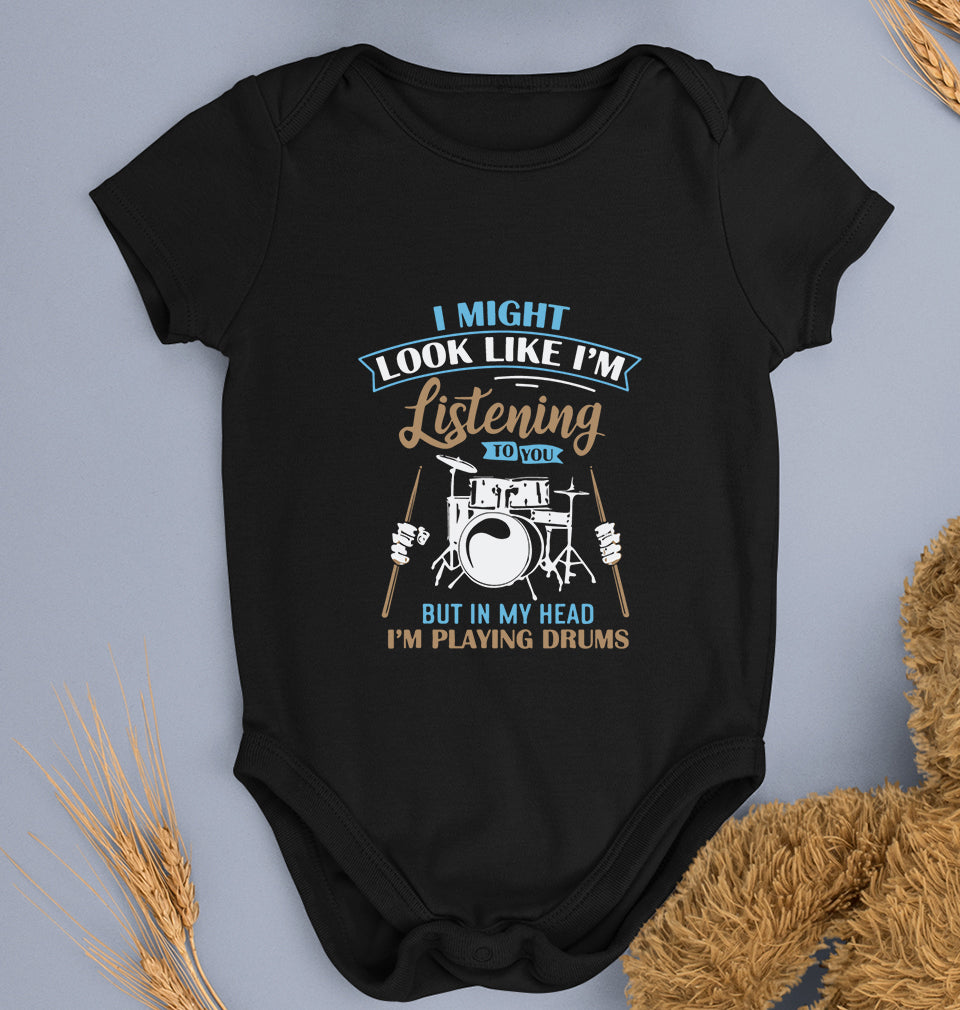 Drummer Kids Romper For Baby Boy/Girl-0-5 Months(18 Inches)-Black-Ektarfa.online