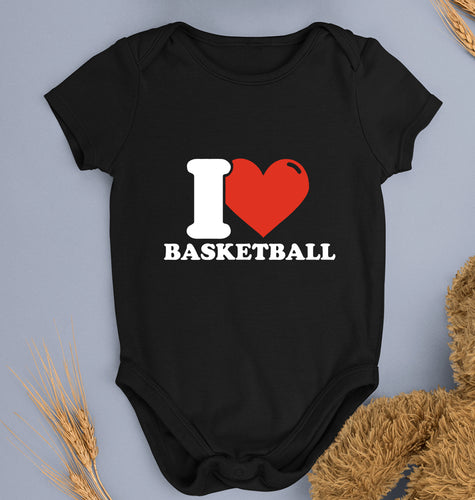 I Love Basketball Kids Romper For Baby Boy/Girl-0-5 Months(18 Inches)-Black-Ektarfa.online