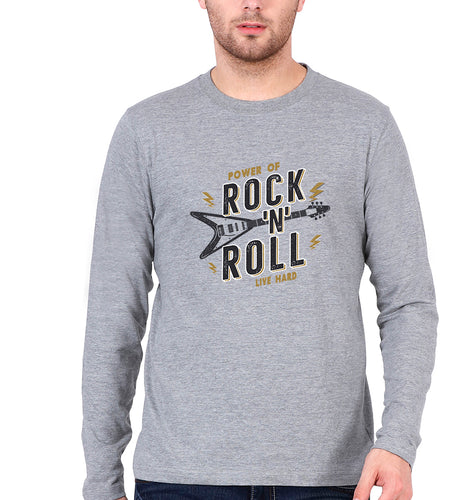 Rock N Roll Full Sleeves T-Shirt for Men-Grey Melange-Ektarfa.online