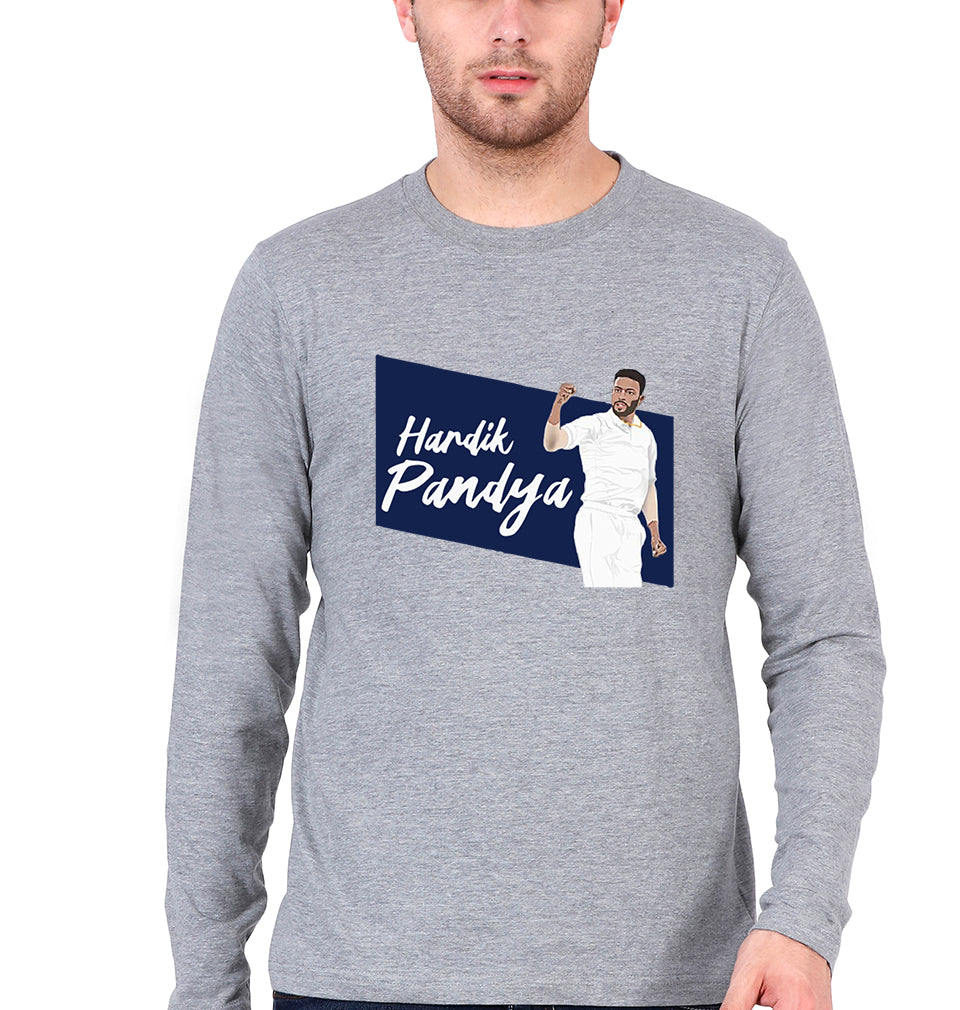 Hardik Pandya Full Sleeves T-Shirt for Men-Grey Melange-Ektarfa.online