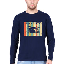 Load image into Gallery viewer, Drummer Papa Full Sleeves T-Shirt for Men-Navy blue-Ektarfa.online
