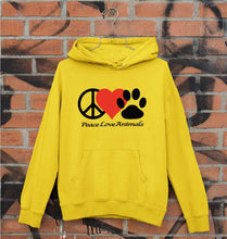 Load image into Gallery viewer, Peace Love Animals Unisex Hoodie for Men/Women-Mustard Yellow-Ektarfa.online
