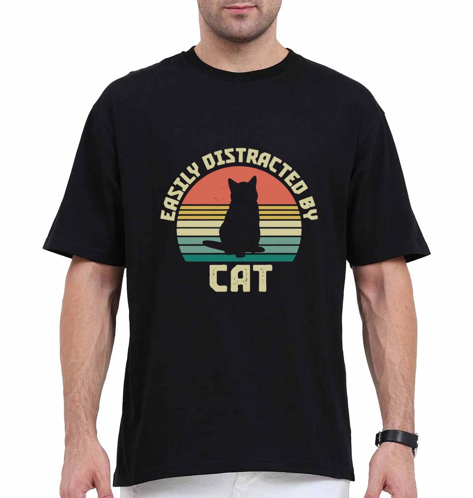 Cat Oversized T-Shirt for Men-Black-Ektarfa.online