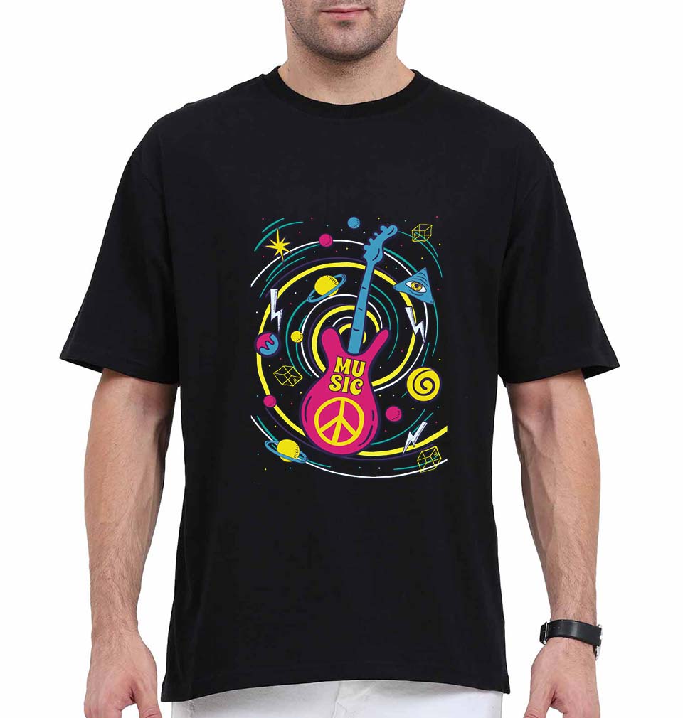 Psychedelic Music Oversized T-Shirt for Men-Black-Ektarfa.online