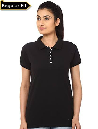 Plain Black Women Polo T-Shirt for MenBlack-Ektarfa.co.in