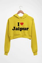 Load image into Gallery viewer, I Love Jaipur Crop HOODIE FOR WOMEN-Mustard Yellow-Ektarfa.online
