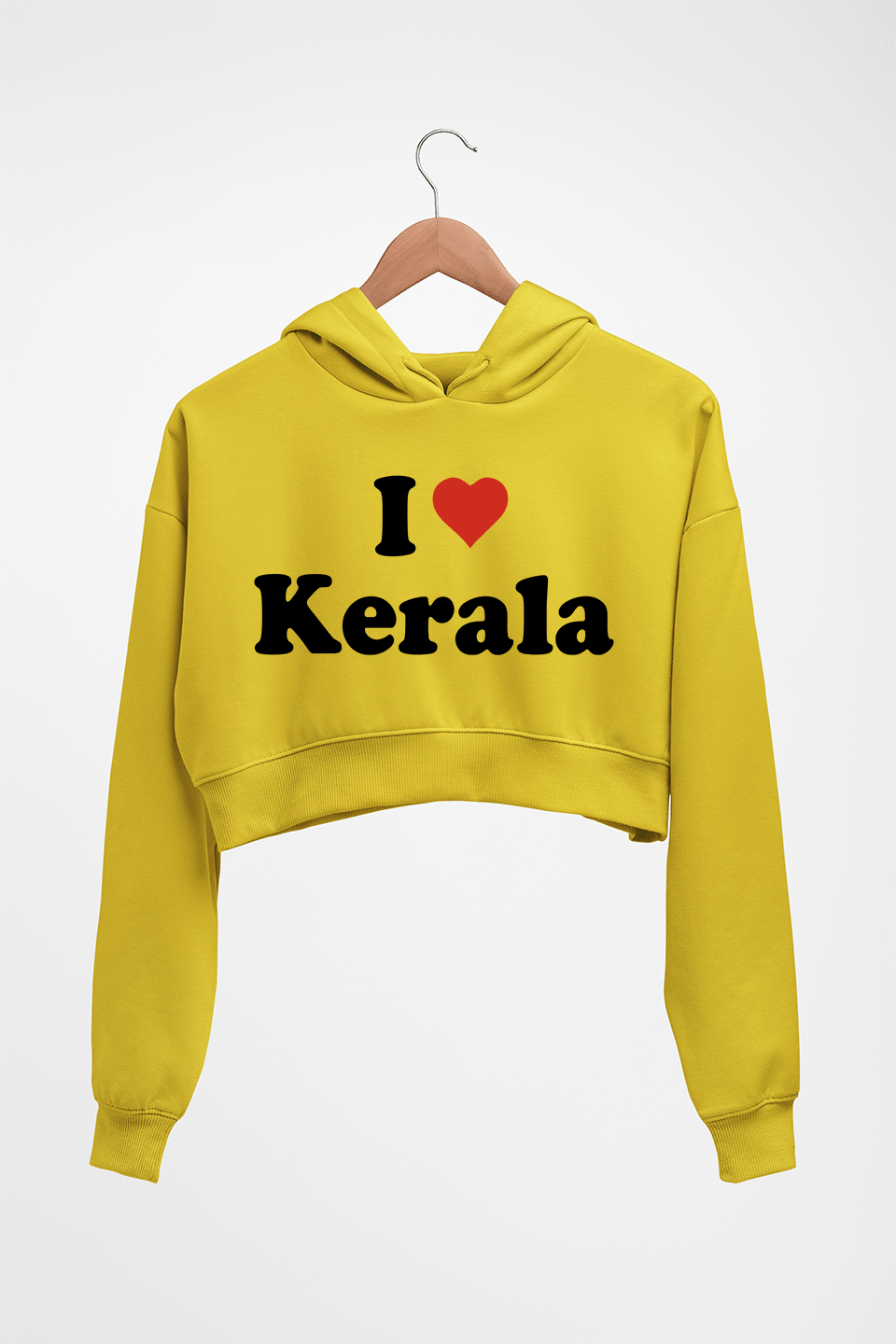 I Love Kerala Crop HOODIE FOR WOMEN-Mustard Yellow-Ektarfa.online