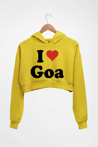 I Love Goa Crop HOODIE FOR WOMEN-Mustard Yellow-Ektarfa.online