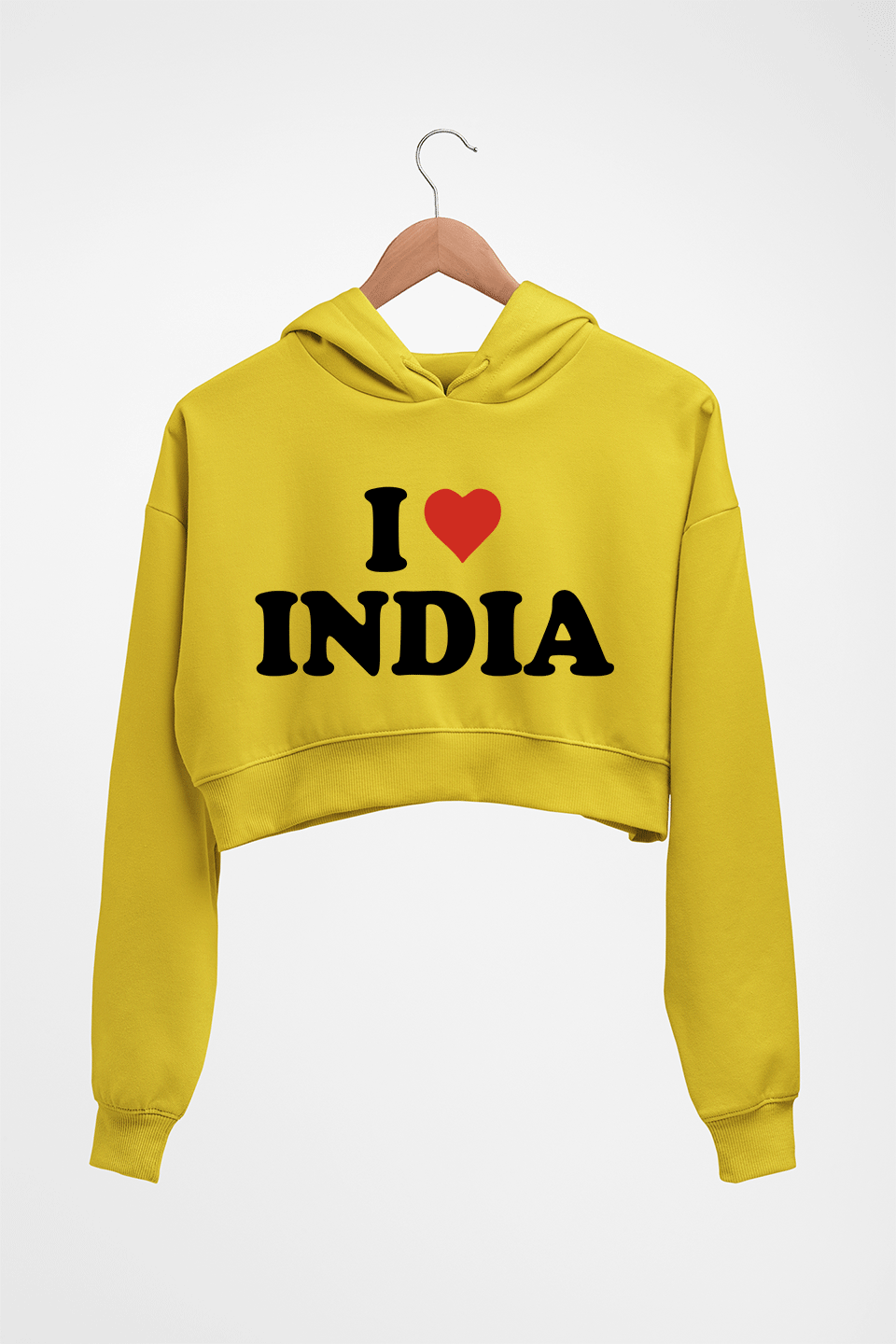 I Love India Crop HOODIE FOR WOMEN-Mustard Yellow-Ektarfa.online