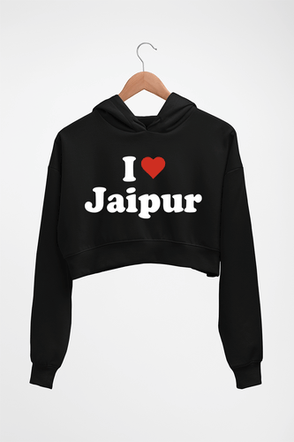 I Love Jaipur Crop HOODIE FOR WOMEN-Black-Ektarfa.online