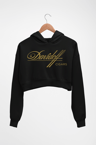 Davidoff Cigars Crop HOODIE FOR WOMEN-Black-Ektarfa.online