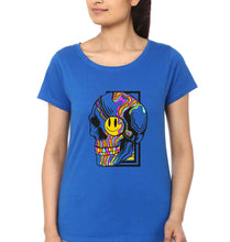 Load image into Gallery viewer, Trippy Psychedelic Skull Emoji T-Shirt for Women-Royal Blue-Ektarfa.online
