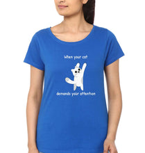 Load image into Gallery viewer, Cat T-Shirt for Women-XS(32 Inches)-Royal Blue-Ektarfa.online
