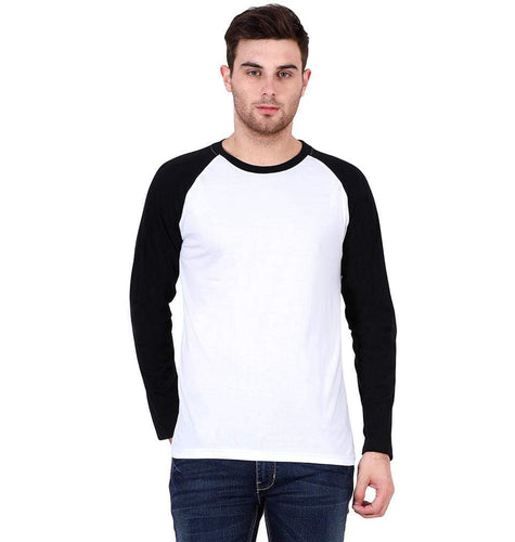 Ektarfa Garments Men Plain T-Shirts & Hoodies Plain Black-White Raglan Full Sleeves T-Shirt
