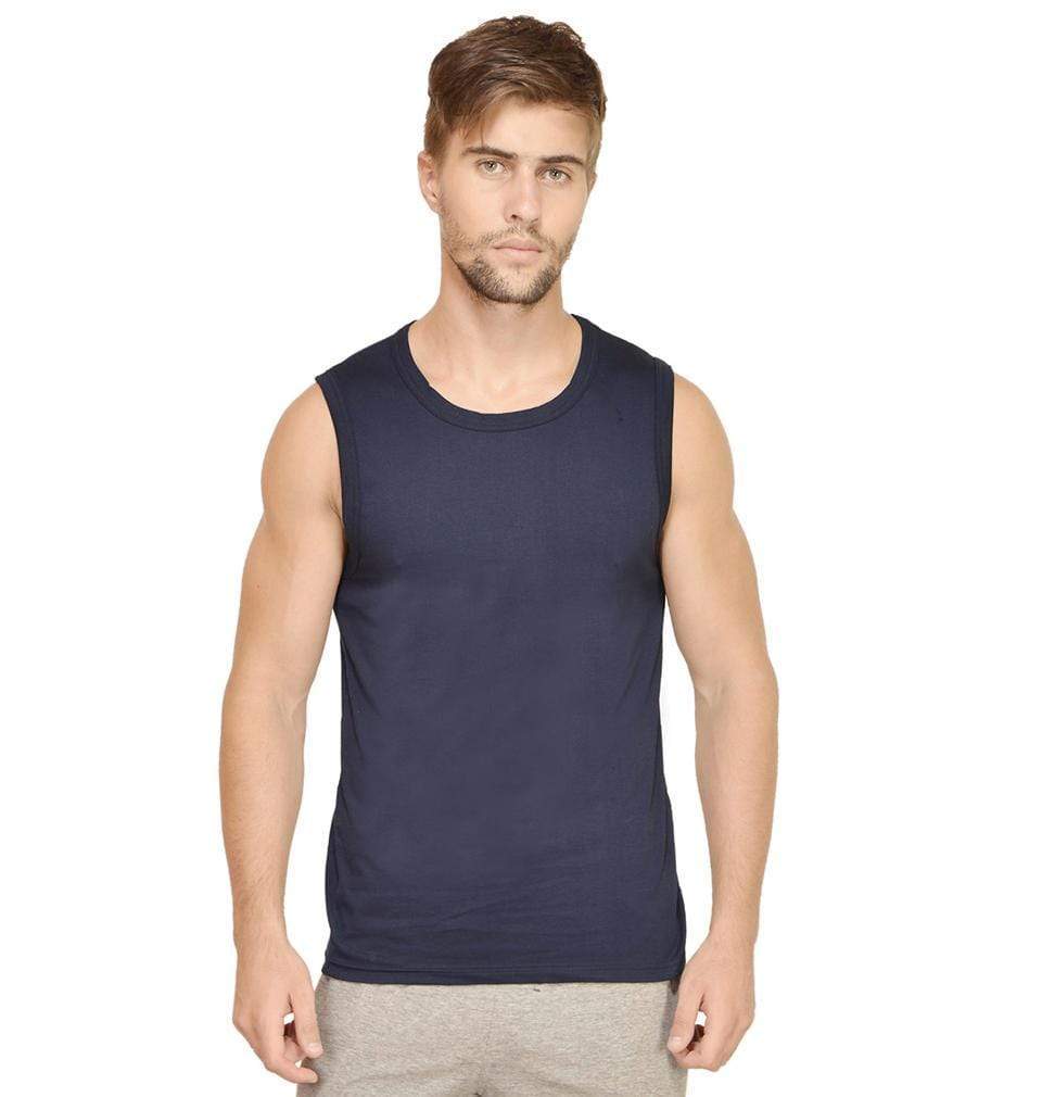 Ektarfa Garments Men Plain T-Shirts & Hoodies Plain Navy Blue Sleeveless T-Shirt