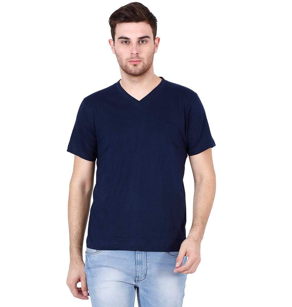 Ektarfa Garments Men Plain T-Shirts & Hoodies Plain Navy Blue V Neck T-Shirt